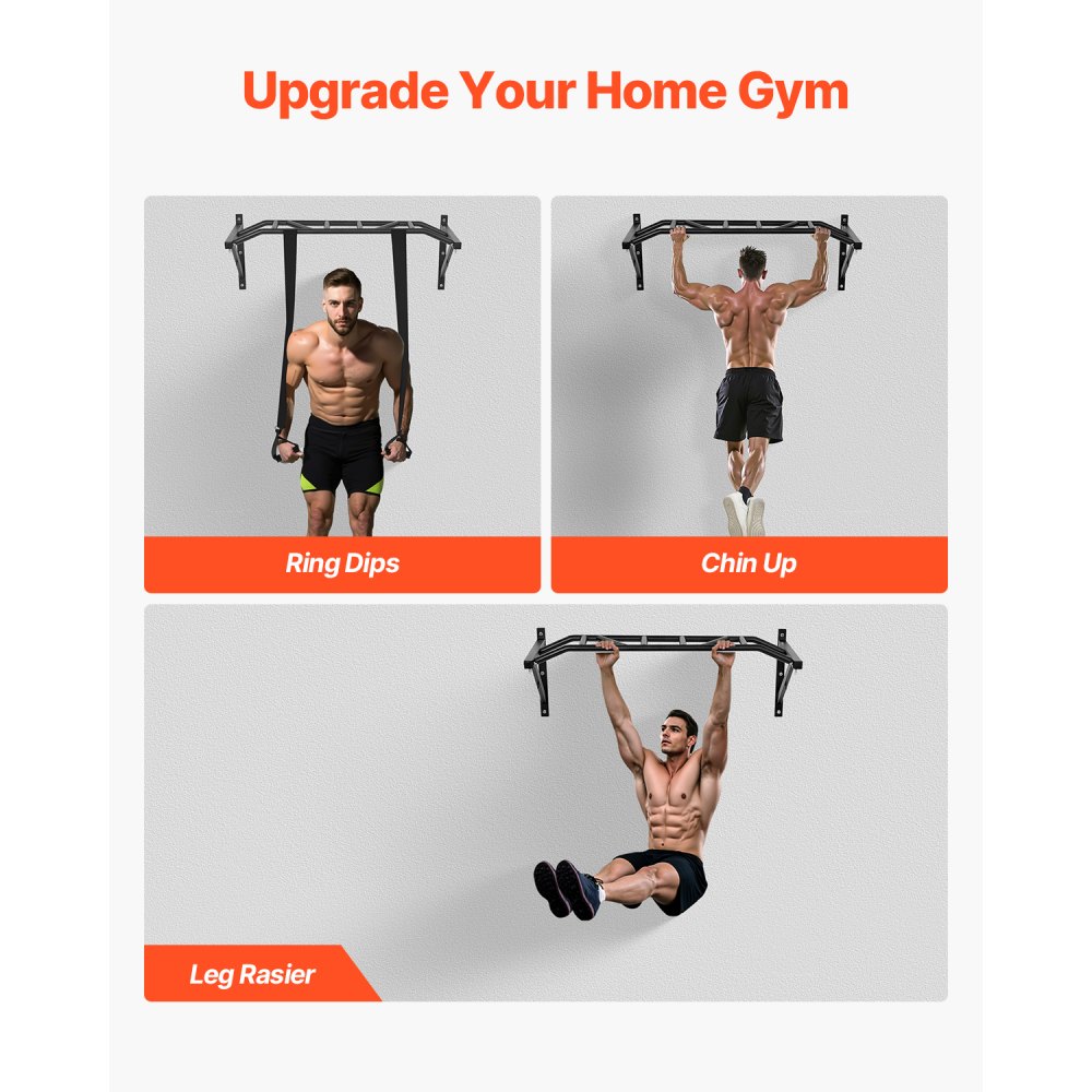 Aan de muur gemonteerde optrekstang, 50" brede multifunctionele stalen trainingsstangen voor het bovenlichaam met hangers, optrektrainingsstation (draagvermogen van 200 kg), sportschool Aan de muur gemonteerde optrekstang, 50" brede multifunctionele stalen trainingsstangen voor het bovenlichaam met hangers, optrektrainingsstation (draagvermogen van 200 kg), sportschool