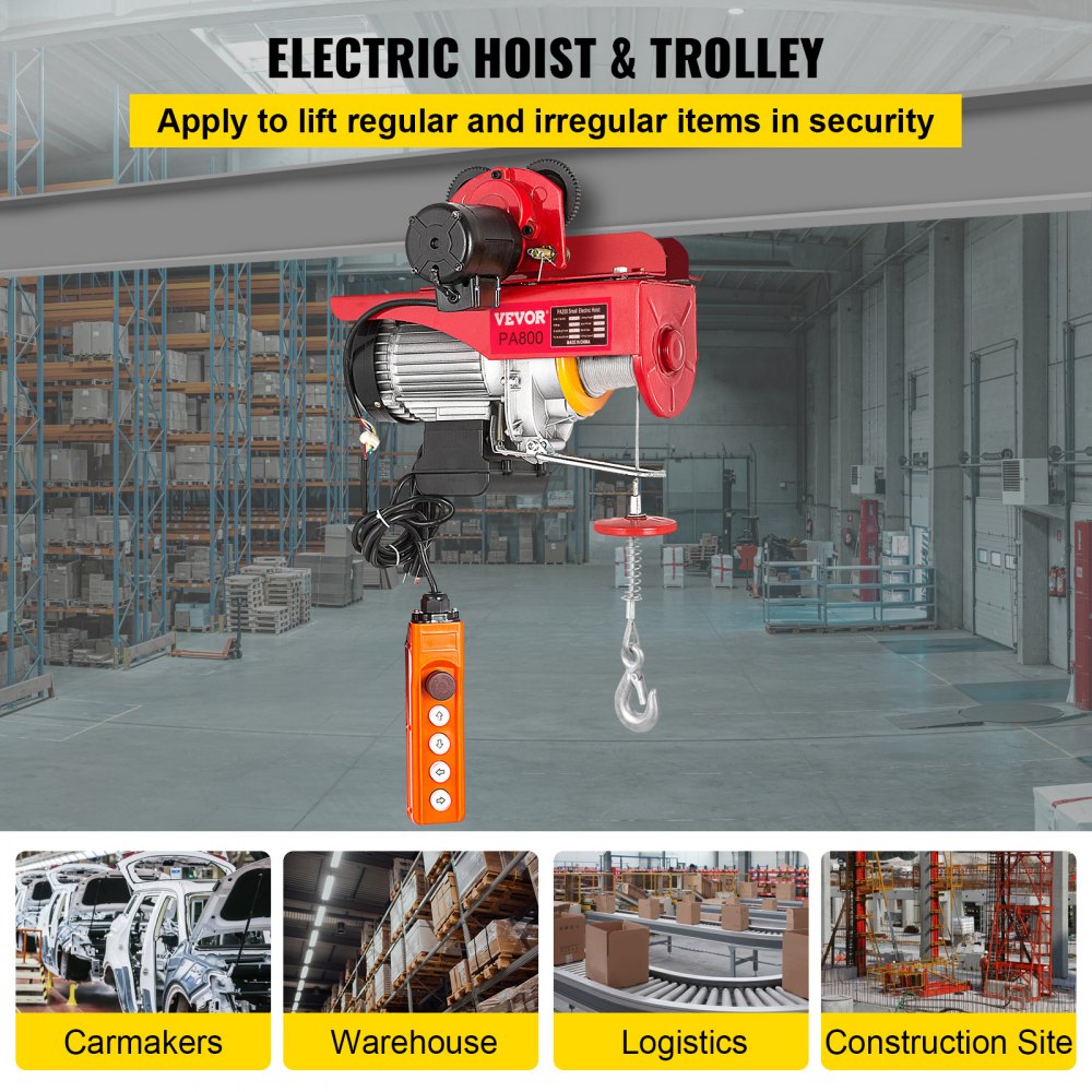 Elektrokettenzug, 1300 W elektrischer Flaschenzug, 800 kg doppelte Seilkapazität, Stahlkettenzug, Nennlast 1T Seilzug mit Laufkatze, Kettenzug-Seilwinde für Fabriken Elektrokettenzug, 1300 W elektrischer Flaschenzug, 800 kg doppelte Seilkapazität, Stahlkettenzug, Nennlast 1T Seilzug mit Laufkatze, Kettenzug-Seilwinde für Fabriken