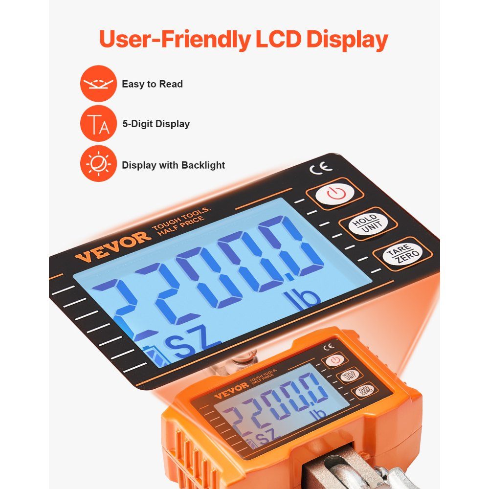 Industrielle Hängewaage, 1000 kg, robuste digitale Kranwaage mit Fernbedienung, Lastwaage, Gehäuse aus Aluminiumguss, hochpräzises LCD-Display für Bau, Fabrik, Bauernhof, Jagd, Orange