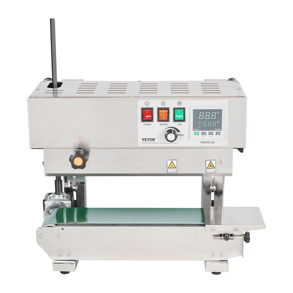 Kontinuierliche Beutelbandschweißmaschine, 0,24–0,47 Zoll/6–12 mm Schweißbreite, vertikale Bandschweißmaschine mit digitaler Temperaturregelung, Beutelschweißgerät aus Edelstahl für 0,02–0,8 mm dicke Kunststoffbeutelfolien