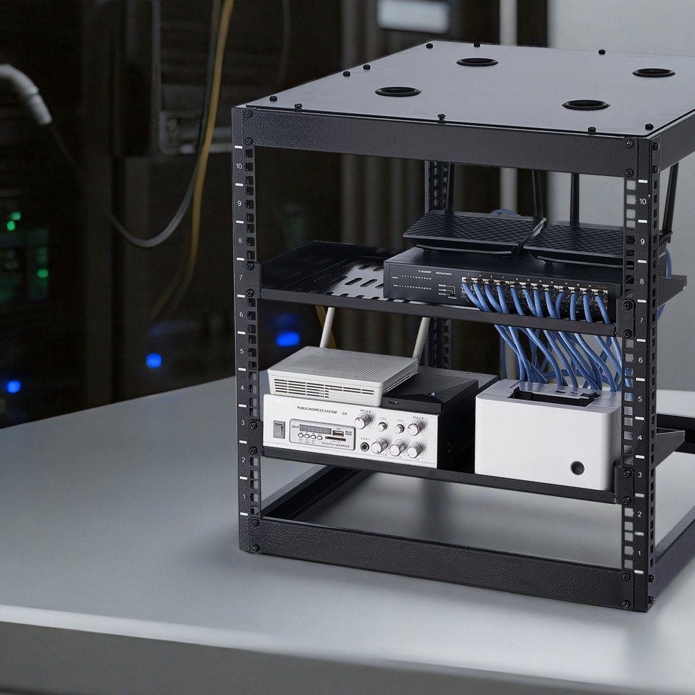 1 HE Server-Rack-Regal, 4 Stück, 22,7 kg, belüfteter Ausleger, Wandmontage oder Rack-Montageregal mit Regal, 25,4 cm Tiefe, gute Luftzirkulation für 48,3 cm Schrank, Computer, Netzwerkausrüstung