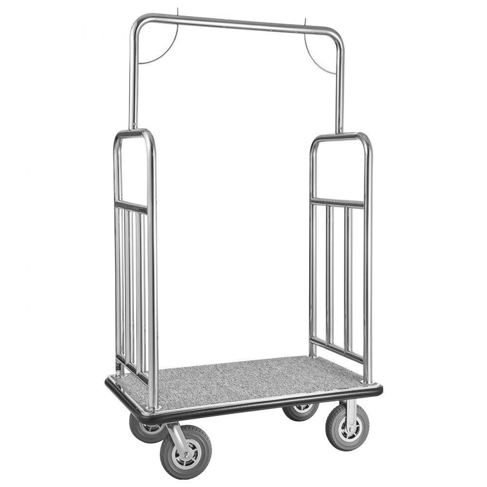Hotel Luggage Cart, 1,000 Pound Capacity, Hotel Cart, Bellboy Cart, Luggage Cart, Valet Cart with Gray Carpet Floor and 8" Rubber Wheels, Ideal for Hotels, Condos, Resorts, Silver