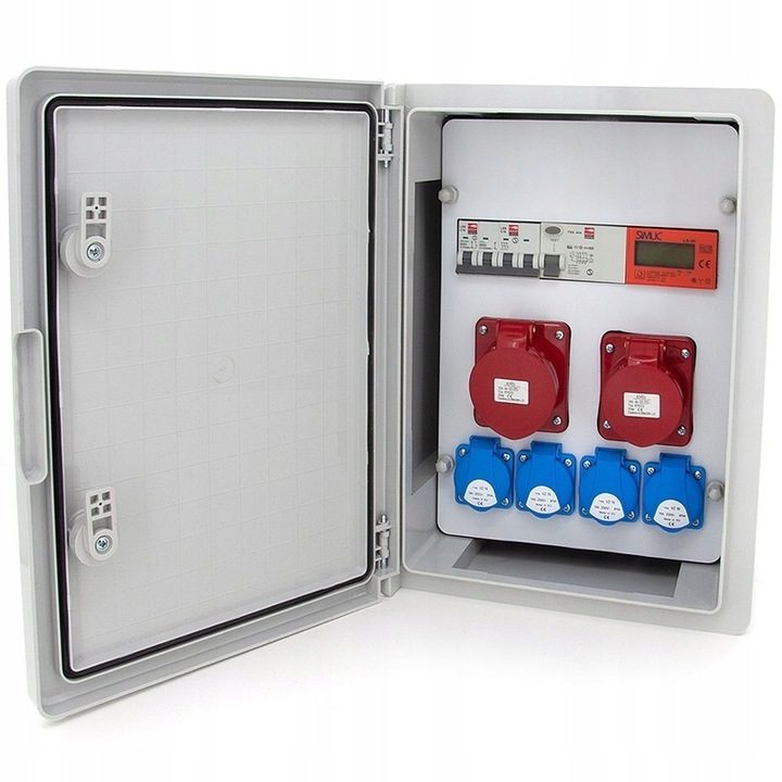 Rozdzielacz elektryczny ścienny 1x 16A / 32A 4x230V kompletny zestaw rozdzielaczy prądu budowlanego, zamykany