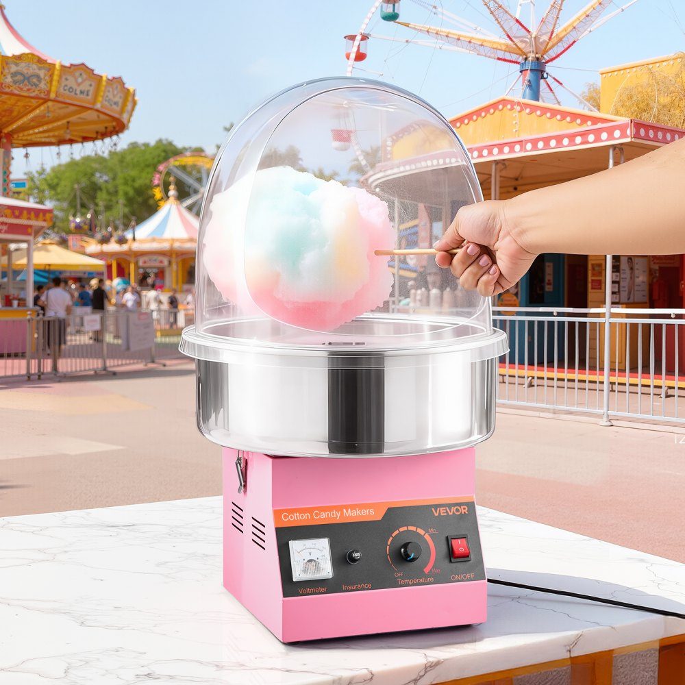 Elektrische suikerspinmachine 1000W, suikerspinmachine met deksel en roestvrijstalen kom en suikerlepel, ideaal voor carnaval, verjaardagen, familiebijeenkomsten, suikerspinmachine roze