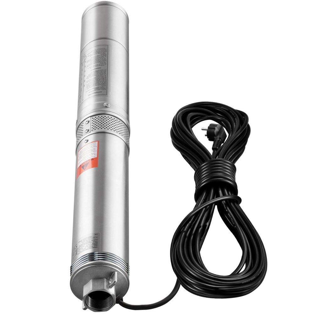 Deep Well Submersible Pump, 750W, 230V, 60Hz, 7.1m³/h Max Flow, 75m Max Head, with 9.1m Power Cable, Stainless Steel Water Pump for Industrial, Irrigation and Home Use, Water Rating IP68