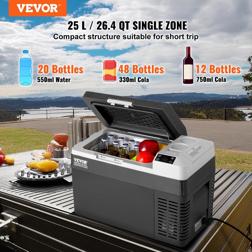 Portable Car Fridge, 12V Car Fridge, 25L Portable Single Zone Freezer, Adjustable Temperature, Compressor Cooler for Home, Outdoor, Camping, RV, Car
