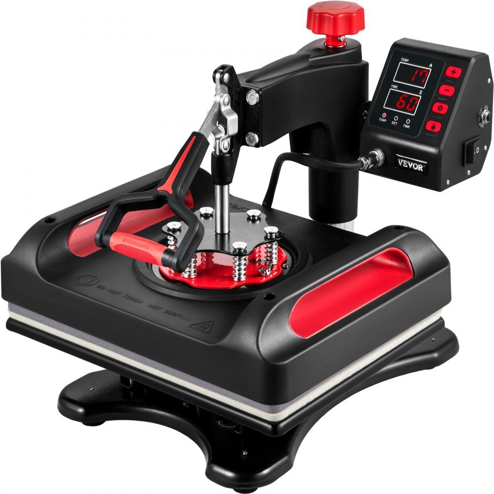 5 in 1 Heat Press 29x38cm T-Shirt Printing Machine 1000W Heat Press Textile Press Red Heat Press 360 Degree Swivel with Digital LED Temperature and Time Control