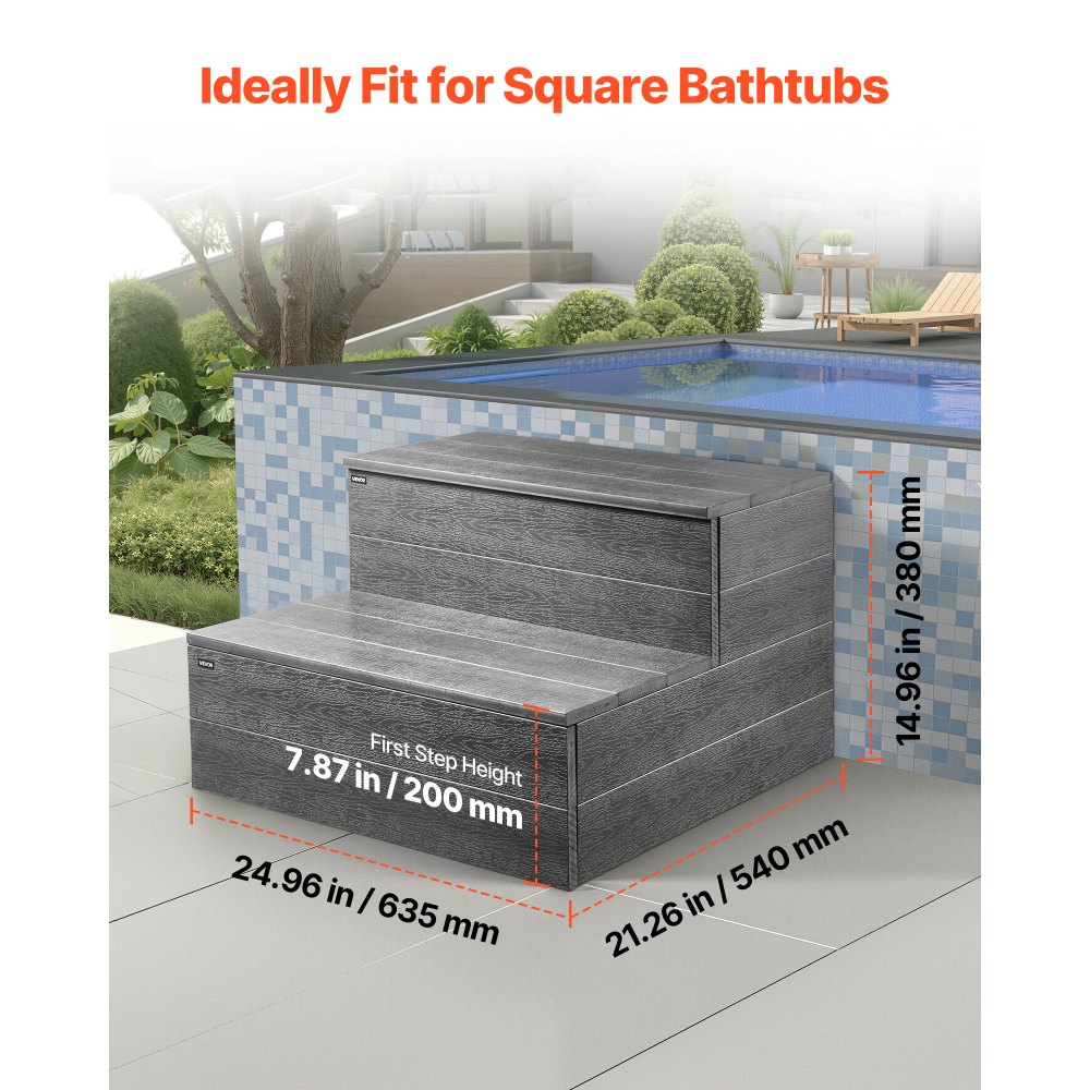 Badewannen-Stufen-Pool-Treppe, 2-stufige Außentreppe, 635 mm breite HIPS-Leiter für oberirdische/aufblasbare Pools mit 500 Pfund Tragfähigkeit, vielseitig einsetzbar für Wohnmobile auf Veranda und Terrasse Badewannen-Stufen-Pool-Treppe, 2-stufige Außentreppe, 635 mm breite HIPS-Leiter für oberirdische/aufblasbare Pools mit 500 Pfund Tragfähigkeit, vielseitig einsetzbar für Wohnmobile auf Veranda und Terrasse