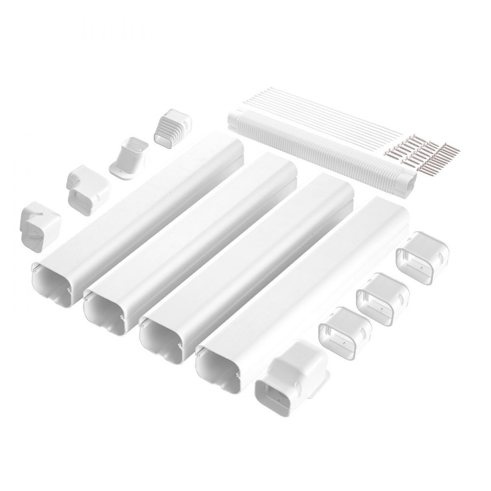 Mini Split Line Set Cover 76.2mm W 5350mm L Decorative PVC Pipe Cover for Air Conditioner with 4 Straight Ducts and Complete Components Paintable for Heat Pump White