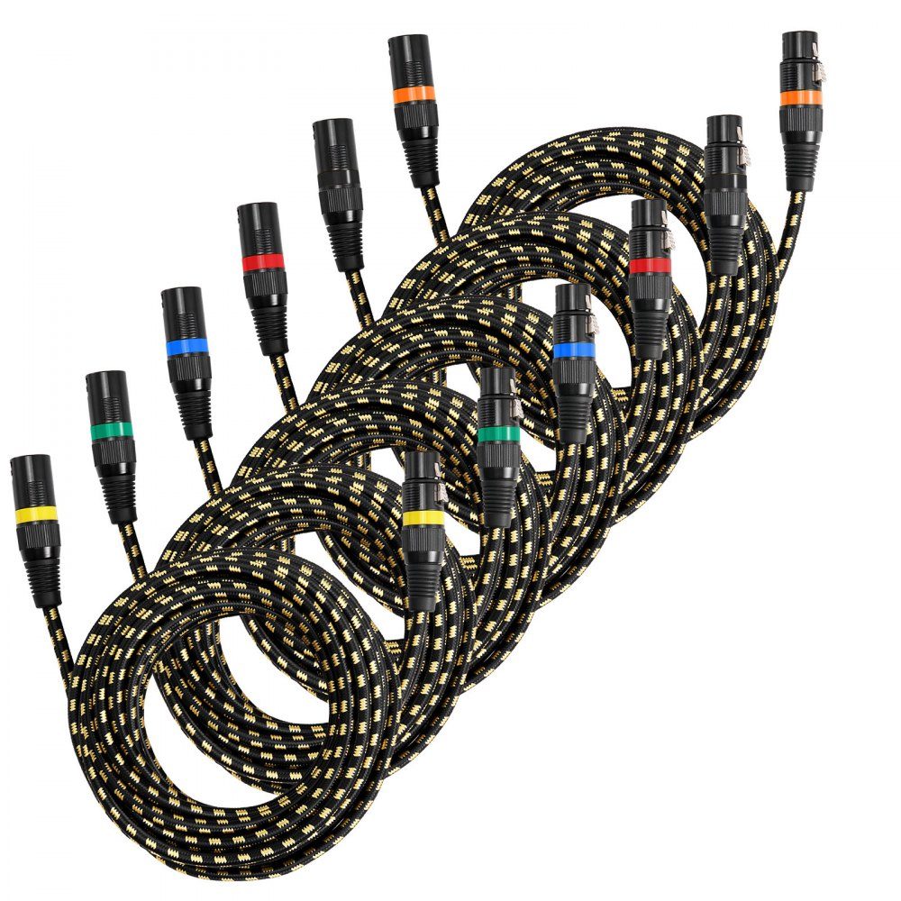 XLR-Kabel, 7,6 m, 6 Stück, abgeschirmte, symmetrische DMX-Mikrofonkabel (Stecker auf Buchse), vergoldete 3-polige XLR-Mikrofon-Lautsprecherkabel für Bühnenbeleuchtung, Mikrofone, Verstärker