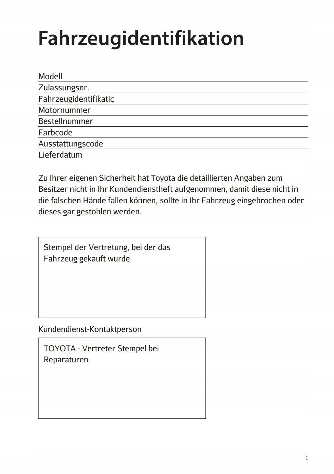Toyota - Deutsche Servicehefte Inspektion für 20 Modelle NEU Original