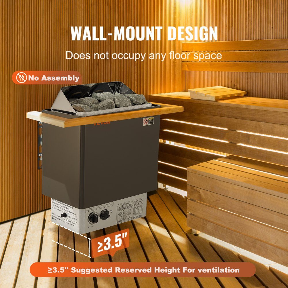Sauna Heater 8kW 400V 3N Portable Indoor Outdoor Sauna Heater with 3 Hour Timer Built-in Control for 8-12m³ Commercial Hotel Spa Use Shower Max 110°C
