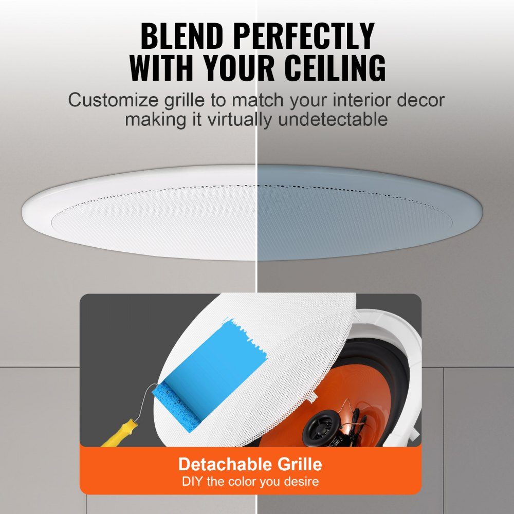 Set of 4 approx. 20 cm ceiling speakers, 100 W, in-ceiling and in-wall speaker system with 8 Ω impedance and 89 dB sensitivity, for home, kitchen, living room, bedroom or covered porch