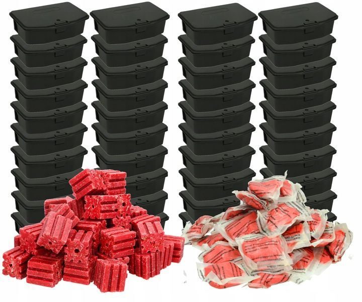 40 pièces de stations d'appâtage 500 grammes de cubes Ratimor et 1 kg de pâte Ratimor rats souris XXXL starter set
