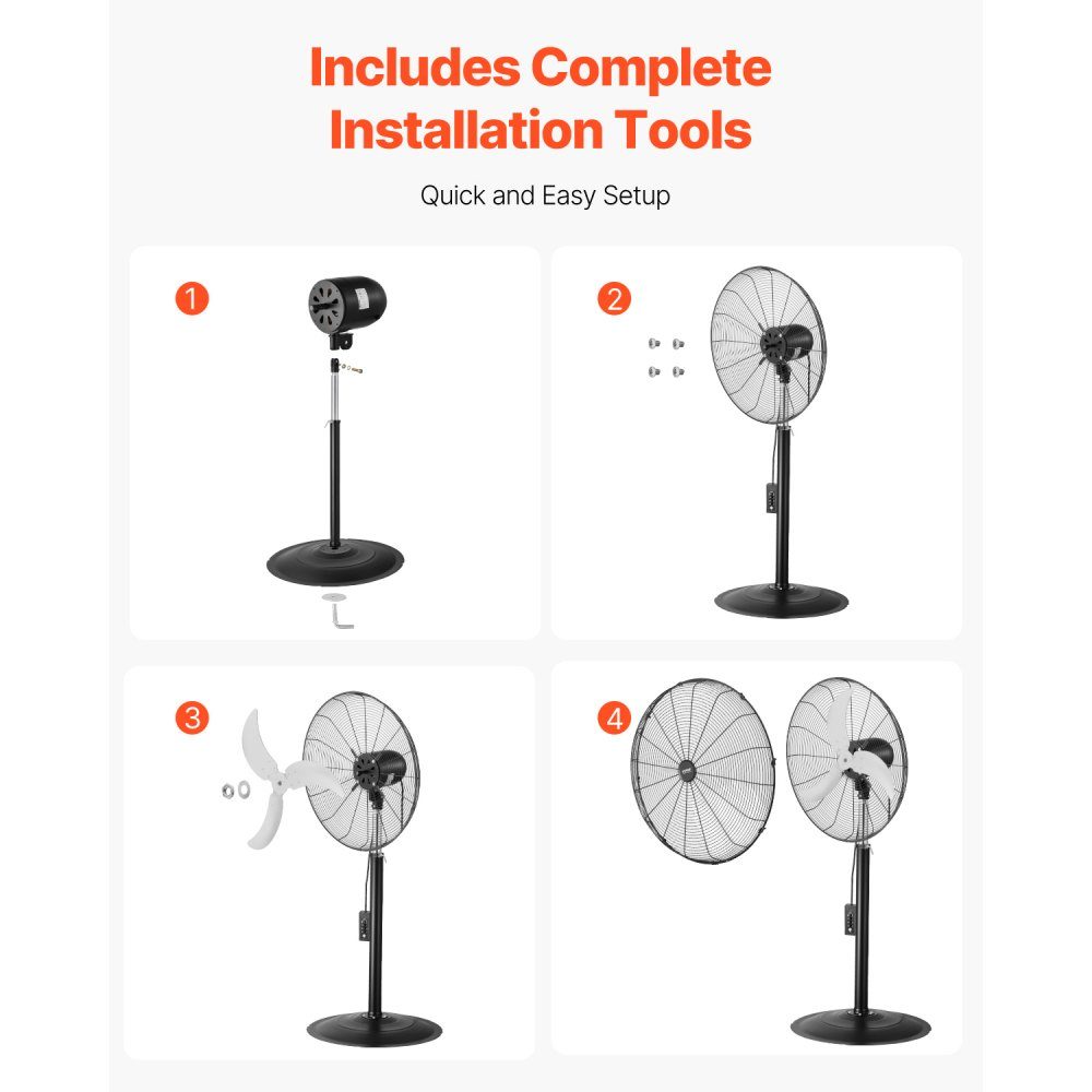 Industrial Pedestal Fan 670mm 85 Degree Oscillation Fan Height Adjustable Fan with 3 Adjustable Speeds Wind Machine for Factory Workshop Warehouse Black