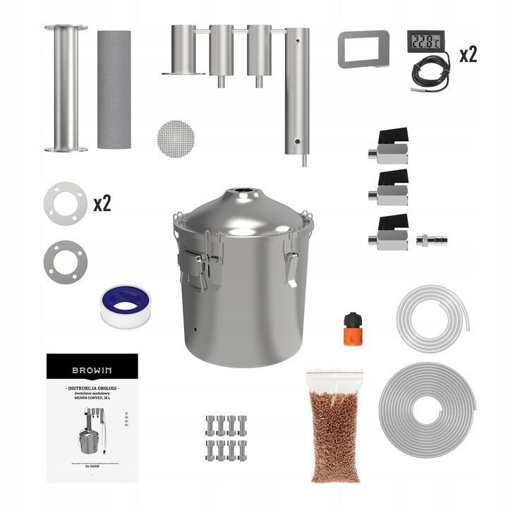 Distillate water kettle for wine, beer, wine distillation, liqueurs, modular burner in stainless steel INOX 18L Munin Convex