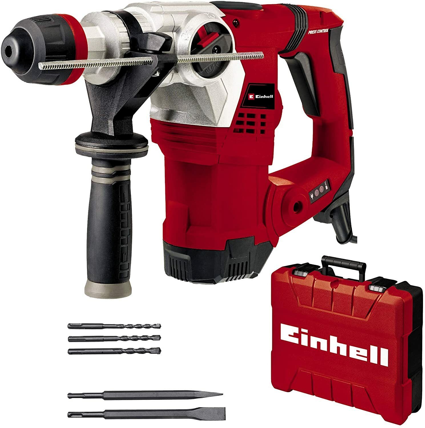 Einhell TE-RH 32 4F Hammerbohrer-Set (1250 W, 5,0 Joule, 32 mm Bohrleistung in Beton, SDS-Plus, Antivibrationsgriff, inkl. E-Box, 3 Bohrer, Spitz- und Flachmeißel)