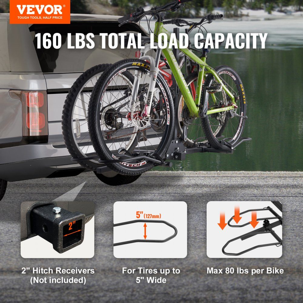 Tow Hitch Bike Rack, 2 Bike Platform Style, 73kg Load Capacity, Bike Rack Hitch for 50.8mm Receiver, Foldable Bike Rack for Car, SUV, Truck etc