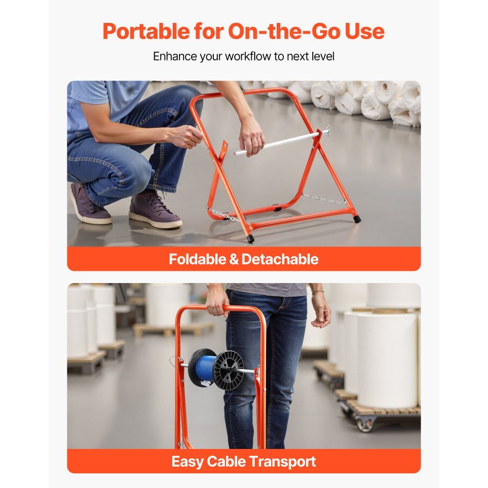 Wire Spool Holder, Steel Frame, Foldable Cable Dispenser, Load Capacity 45kg, Portable Wire Dispenser for Storing 50cm Diameter Spools in Various Conditions