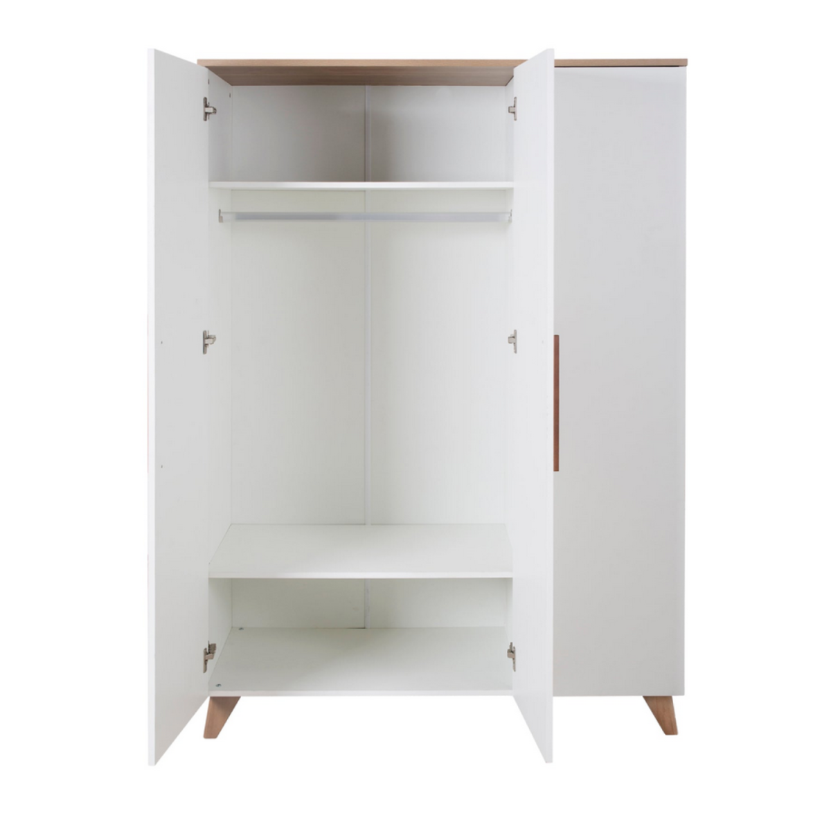 roba wardrobe 'Ole', 3 doors, with wooden handles and feet, white / oak decor