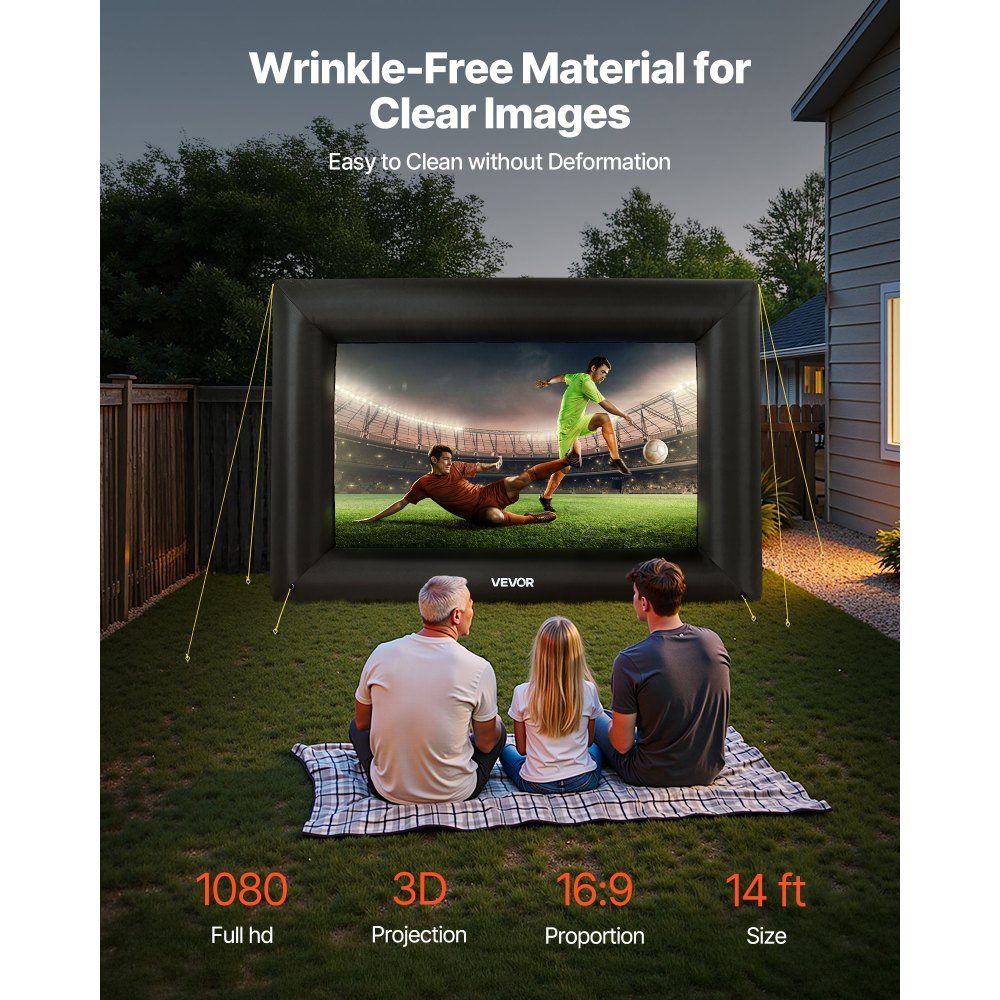 Aufblasbare Filmleinwand, Projektionsprojektor-Leinwand aus 600D, Projektionsleinwand mit tragbarer Aufbewahrungstasche, 16:9, Filmprojektion für Heimkino-Themenparty, Poolspaß (378 x 160 x 317 cm)