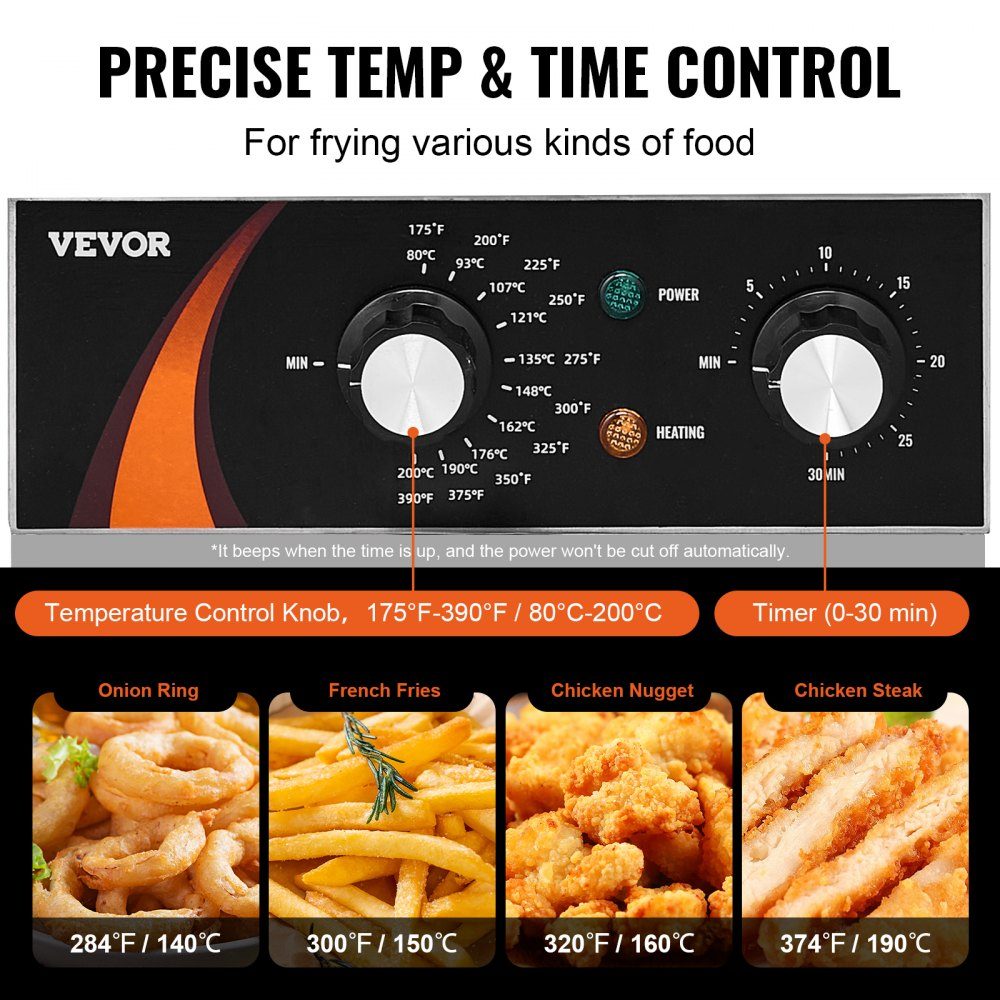 Commercial Deep Fryer, 3000W Electric Countertop Fryer with Basket, 5.9L Single Oil Fryer, Thickened Stainless Steel, Time and Temperature Control, for Kitchen, Restaurant, Cafe, Restaurant, Silver