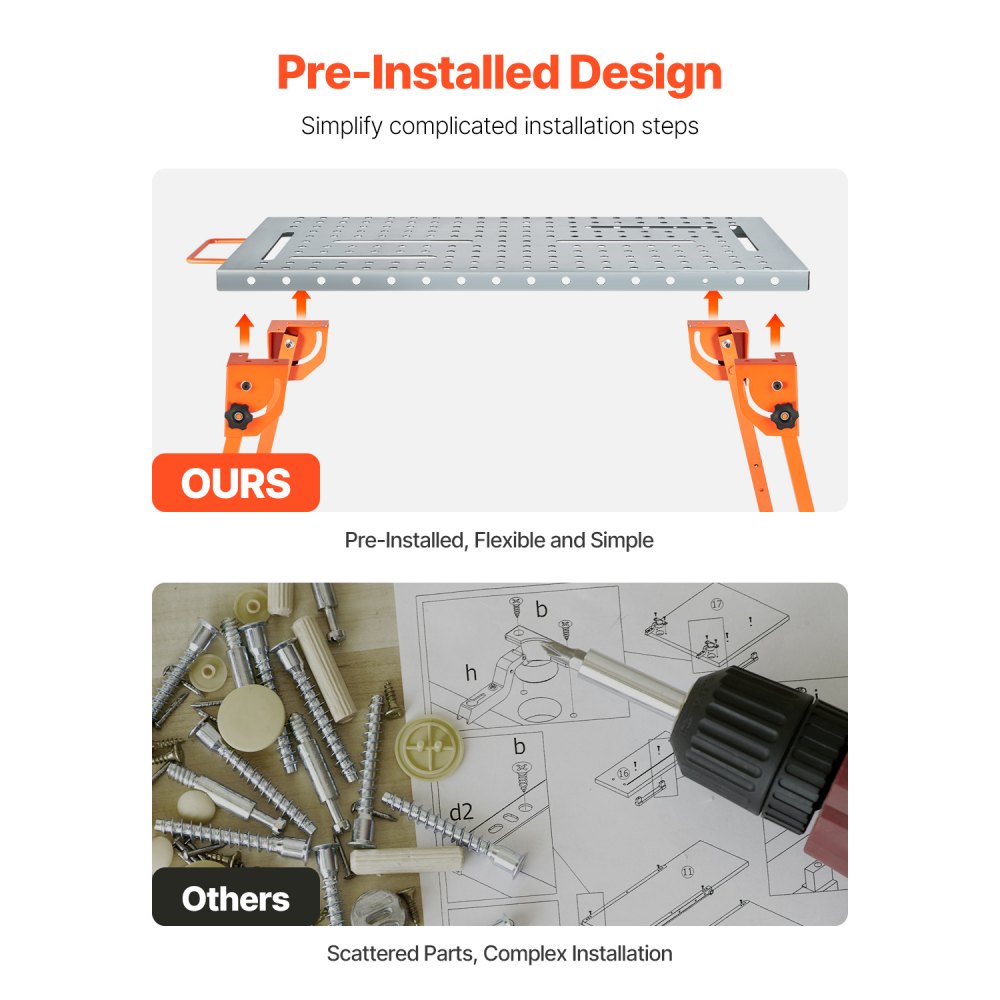 Opklapbare lastafel 533 x 1118 mm, draagvermogen 226 kg, werktafel met 4-traps hoogteverstelling, werkbank met 6 gereedschapsplaatsen en 16 mm montagegaten voor het repareren van lasconstructies Opklapbare lastafel 533 x 1118 mm, draagvermogen 226 kg, werktafel met 4-traps hoogteverstelling, werkbank met 6 gereedschapsplaatsen en 16 mm montagegaten voor het repareren van lasconstructies