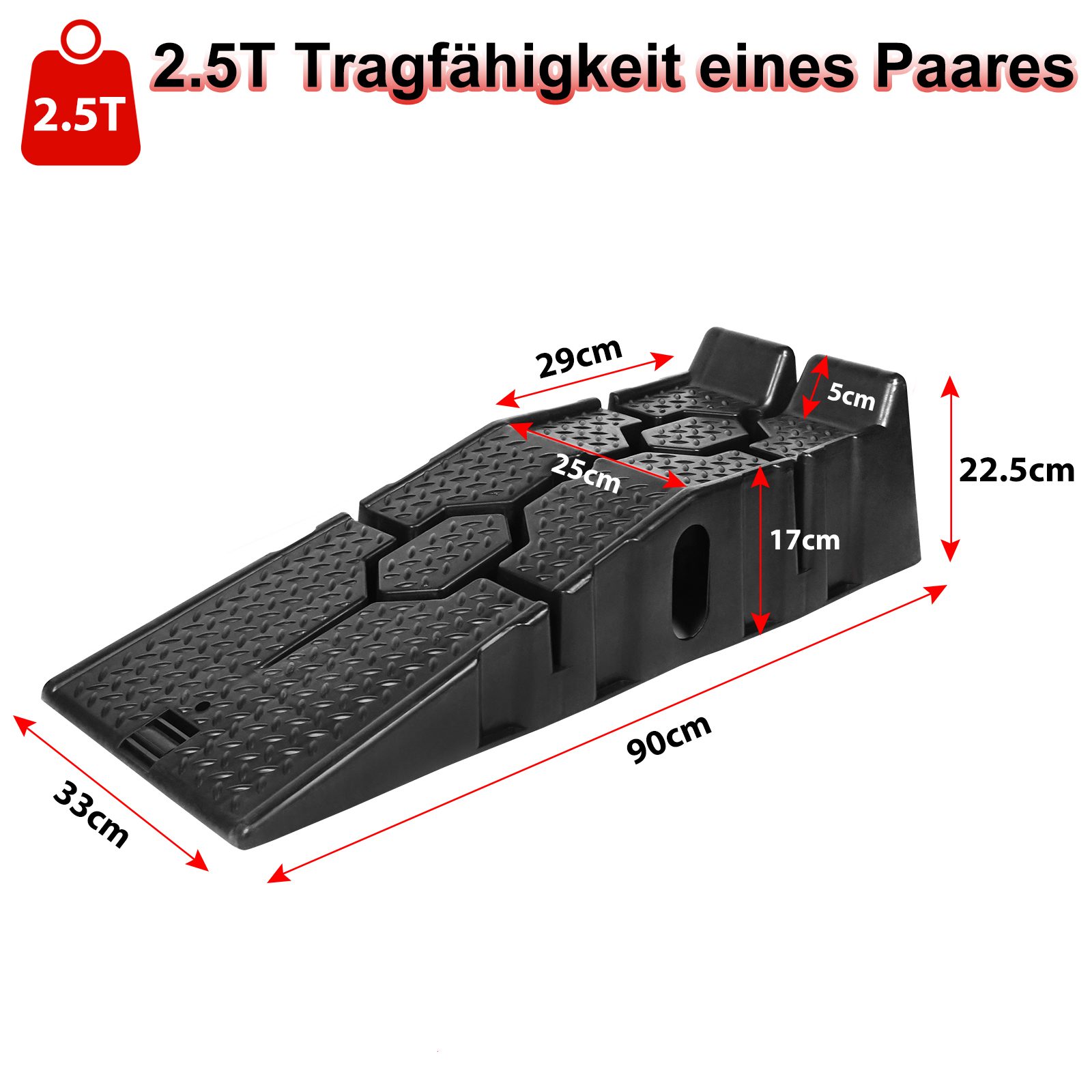 2 Stück Auffahrrampen 2,5T bis 330 mm Hub Kunststoff Autorampe DE
