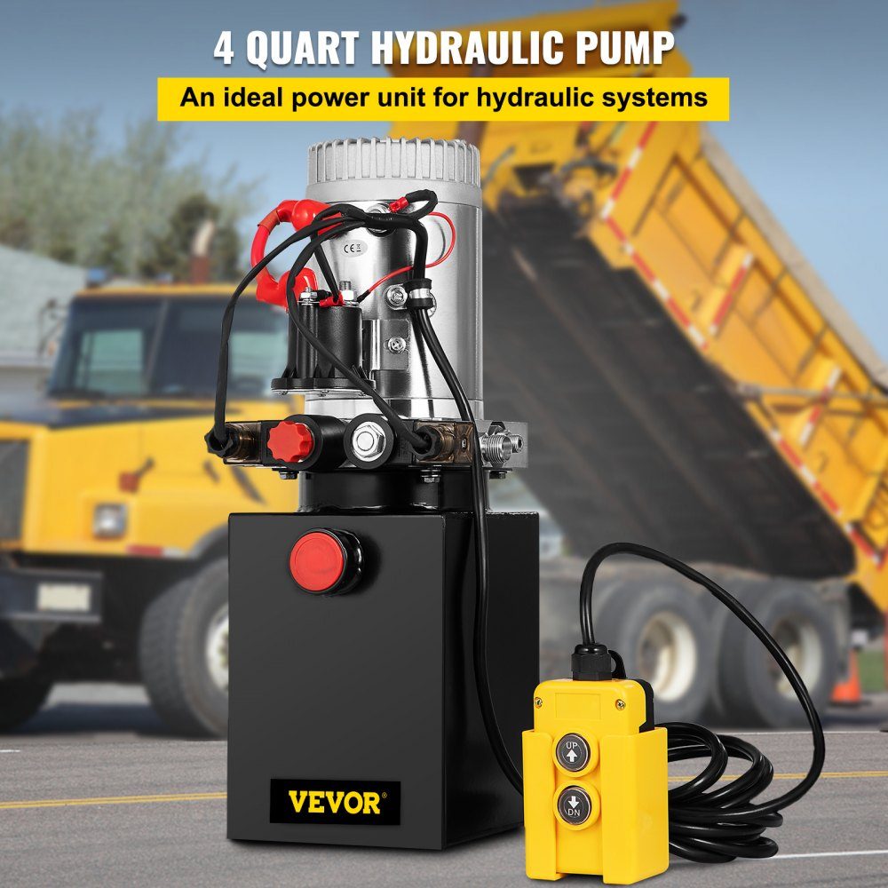 Hydraulic Unit, Hydraulic Pump, Double Acting Hydraulic Pump, 12V, Dump Trailer, 3.79L Metal Container for Dump Trailer