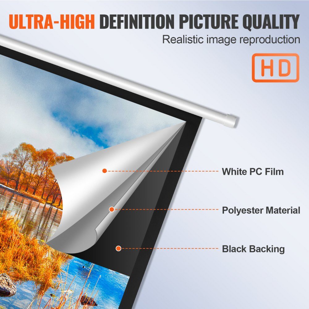 Projection Projector Screen 100" HD 4K Outdoor Indoor Manual Projector Screen Quick Folding Portable Movie Screen 16:9 for Home Theater, Camping and Leisure Events Black