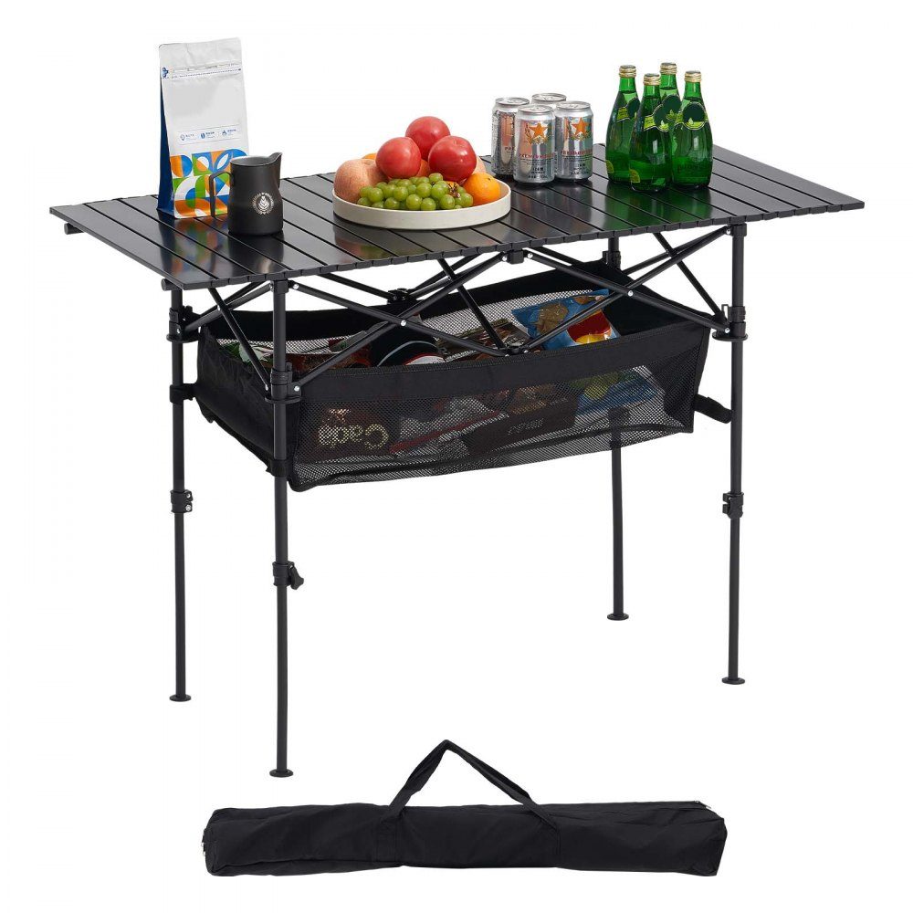 Klaptafel buffettafel draagbare universele tafel 120 cm, rechthoekige aluminium tafel (voor 4-6 personen) met verstelbare hoogte & draagtas, tuintafel campingtafel voor feestjes picknick zwart