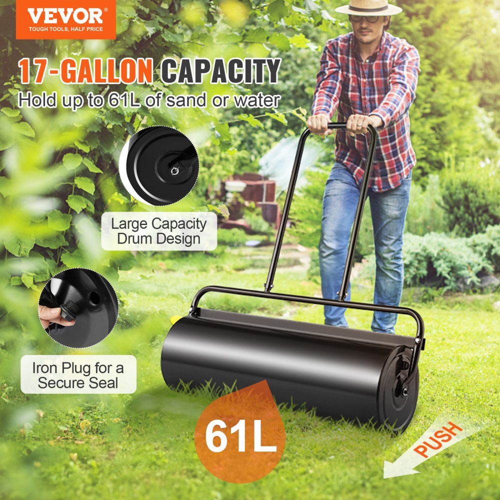 Lawn Roller 990 x 300 x 1120mm Iron Hand Roller and Q235 Garden Roller 61L Field Roller with Water Inlet Lawn Roller with U-Shaped Handle Ideal for Gardens, Farms, Large Green Areas, Parks