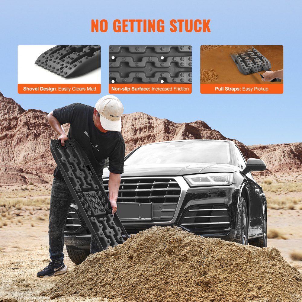10 TON Traction Boards with PP Material, Recovery Boards for ATVs/Cars/Pickups/SUVs/RVs, Pair of Tire Traction Mats on Snow, Sand, Mud and Loose Ground, Storage Bag, Long, Black