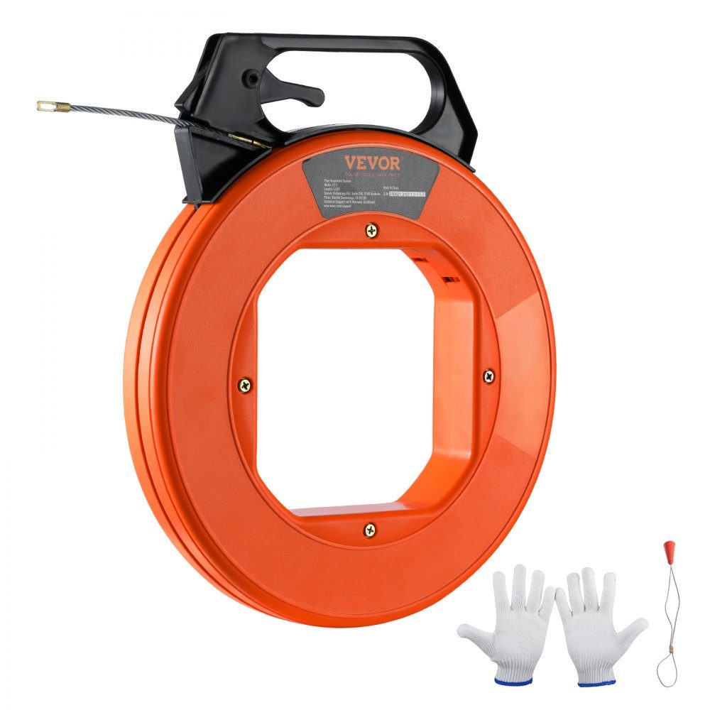 Aide à l'extraction de câbles 38,1 m Spirale d'extraction de haute qualité en PET avec gants en coton et fixation Câble de traction pour conduits vides avec câble incassable [4,5 mm] Ressort d'extraction Aide à l'extraction