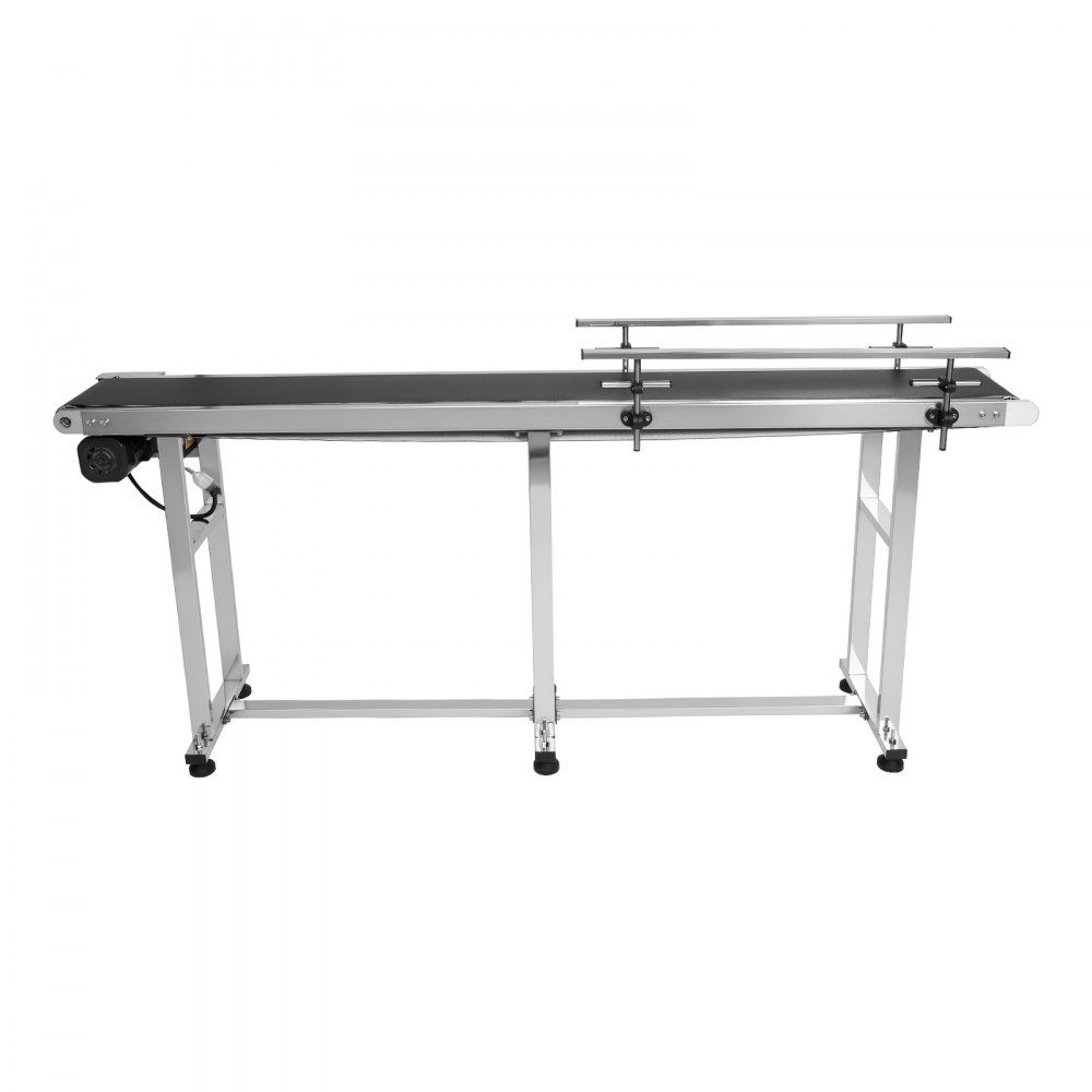 Belt Conveyor, 1803.4 x 198.1mm Conveyor Table, Motorized Stainless Steel Belt Conveyor for Inkjet Coding Applications, Powered PVC Belt, Adjustable Speed ​​(Double Guardrail)