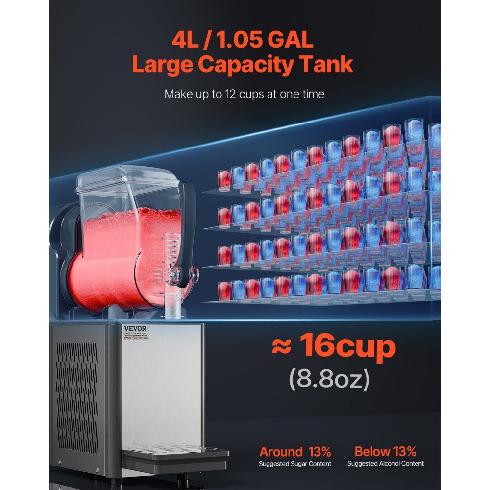 Commercial Slush Ice Cream Machine 4L Single Tank Frozen Drink Machine 16 Cup Stainless Steel Slush Ice Cream Machine with Keyboard Soft Ice Cream Machine for Party Restaurant Cafe Bar Black