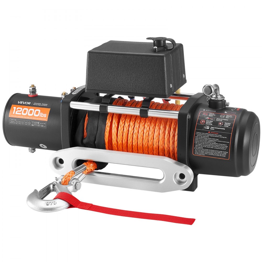 Elektrische Winde, 5400 kg, 12 V DC LKW-Winde mit Φ9,1 mm x 23 m synthetischem Seil, kabellose und kabelgebundene Fernbedienung, IP55 zum Ziehen von SUVs, Jeeps, Anhängern und Booten Elektrische Winde, 5400 kg, 12 V DC LKW-Winde mit Φ9,1 mm x 23 m synthetischem Seil, kabellose und kabelgebundene Fernbedienung, IP55 zum Ziehen von SUVs, Jeeps, Anhängern und Booten