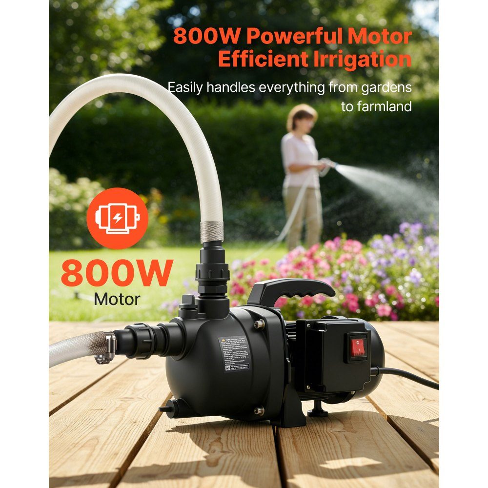 Gartenpumpe 800 W, 230 V, Bewässerungspumpe max. Förderleistung 3300 L/h, PP-Strahlpumpe mit 44 m Förderhöhe, Überhitzungsschutz, europäische Spannungsnormen, für Gartenbewässerung & Bewässerung
