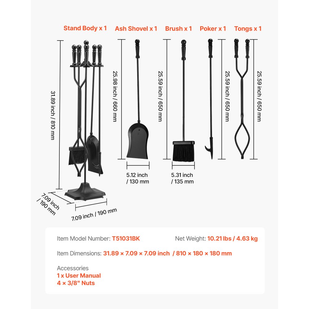 Couverts de cheminée, 5 pièces. Ensemble de couverts de four, support à cinq branches, pinces, pelle à cendres, brosse, tisonnier, accessoires de cheminée en fer forgé pour feu de camp intérieur/extérieur, noir Couverts de cheminée, 5 pièces. Ensemble de couverts de four, support à cinq branches, pinces, pelle à cendres, brosse, tisonnier, accessoires de cheminée en fer forgé pour feu de camp intérieur/extérieur, noir