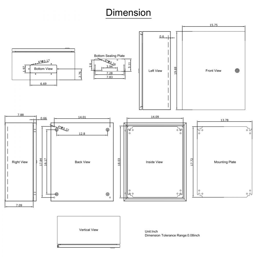 Armoire électrique, boîtier industriel NEMA, 50x40x20 cm, armoire de distribution en acier NEMA 4X, IP66 étanche et anti-poussière, boîte de jonction électrique extérieure/intérieure avec plaque de montage