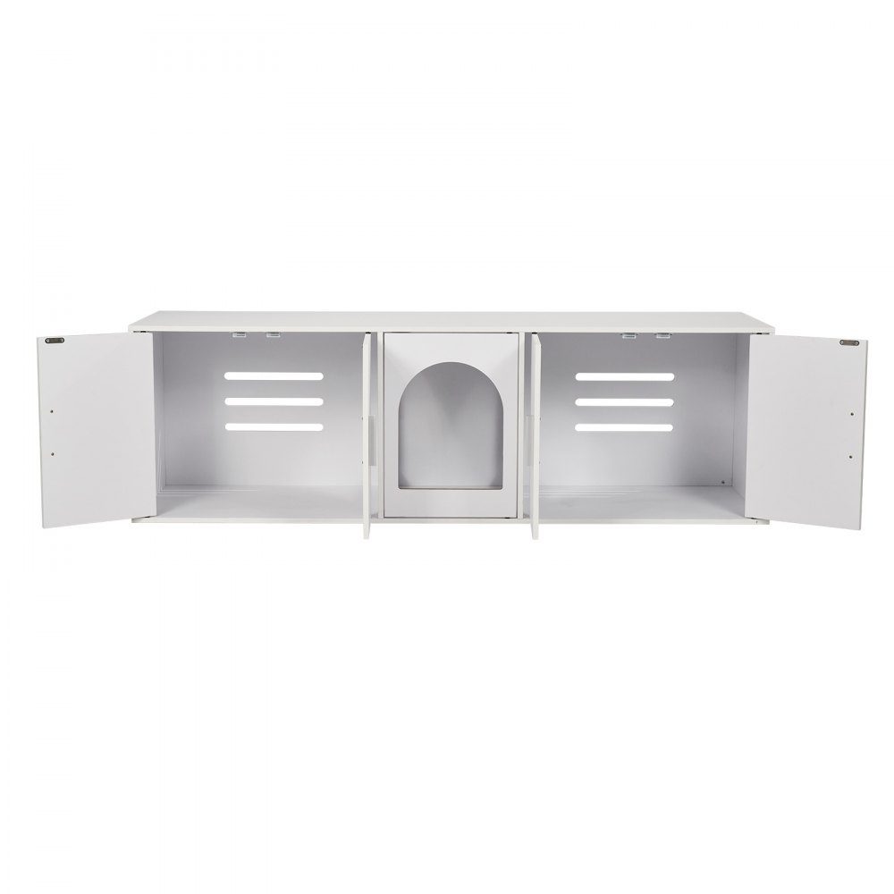 Cat Litter Box Enclosure for 2 Cats, Hidden Cat Litter Box Furniture with Double Rooms, Wooden Litter Box Cabinet, Fits Most Litter Boxes, 57.9"L x 18.3"W x 17.9"H, White
