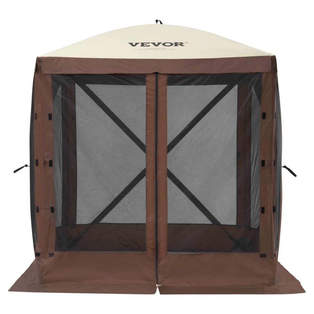 Pop-Up-Pavillon-Zelt, Pop-Up-Zelt mit 4 Seitenüberdachungen, Sonnenschutz mit 4 abnehmbaren Sichtschutz-Windtüchern und Netzfenstern, 6 x 6 Fuß, schnell aufzubauendes Zelt mit Moskitonetz, Braun