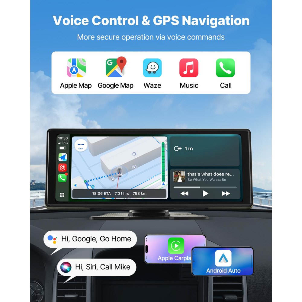 Kabelloses Autoradio (254 mm), tragbares Radio mit Touchscreen, kompatibel mit Apple CarPlay Android Auto, CarPlay-Bildschirm für Auto mit Sprachsteuerung, Mirror Link, Bluetooth, GPS-Navigation Kabelloses Autoradio (254 mm), tragbares Radio mit Touchscreen, kompatibel mit Apple CarPlay Android Auto, CarPlay-Bildschirm für Auto mit Sprachsteuerung, Mirror Link, Bluetooth, GPS-Navigation
