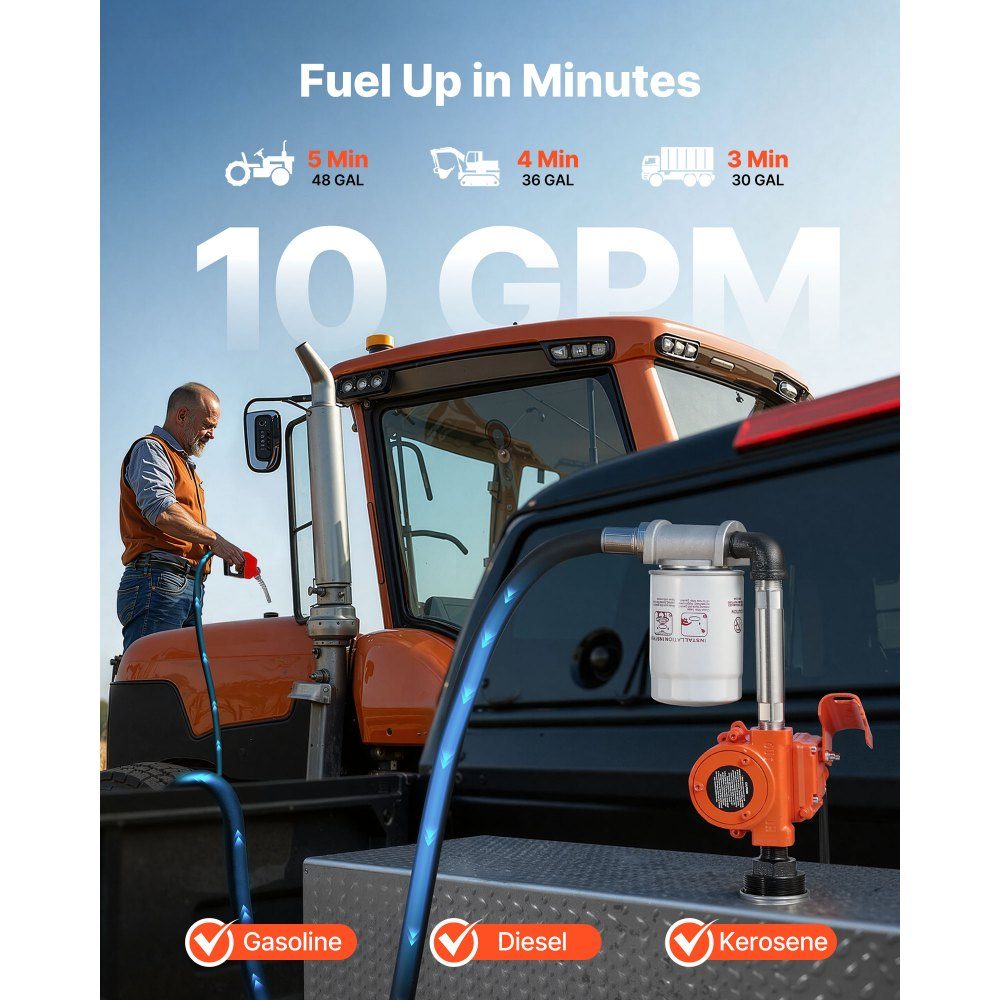 Kraftstoffpumpe, 12 V DC, 37 l/min, Dieselpumpen-Set mit automatischer Abschaltdüse, Förderschlauch, Überhitzungsschutz, Stromkabel, explosionsgeschützt, für Benzin, Diesel und Kerosin