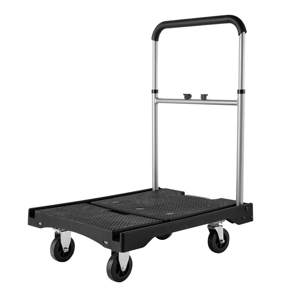 Folding platform trolley 150 kg, transport trolley with swivel castor, hand trolley with non-slip loading surface and adjustable handle, folding trolley transport aid, 680x495x1150 mm trolley for warehouse