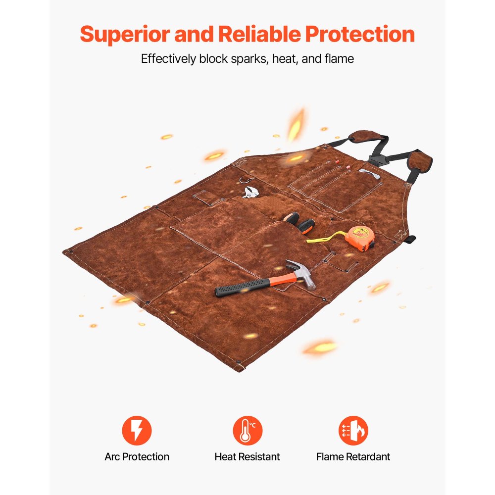 Koeienhuid Lasschort Vlamvertragend Beschermend Schort Hittebestendig Leren Schort met 6 Gereedschapszakken Werkschort voor Houtbewerking Tuinieren BBQ 610x914mm Koeienhuid Lasschort Vlamvertragend Beschermend Schort Hittebestendig Leren Schort met 6 Gereedschapszakken Werkschort voor Houtbewerking Tuinieren BBQ 610x914mm