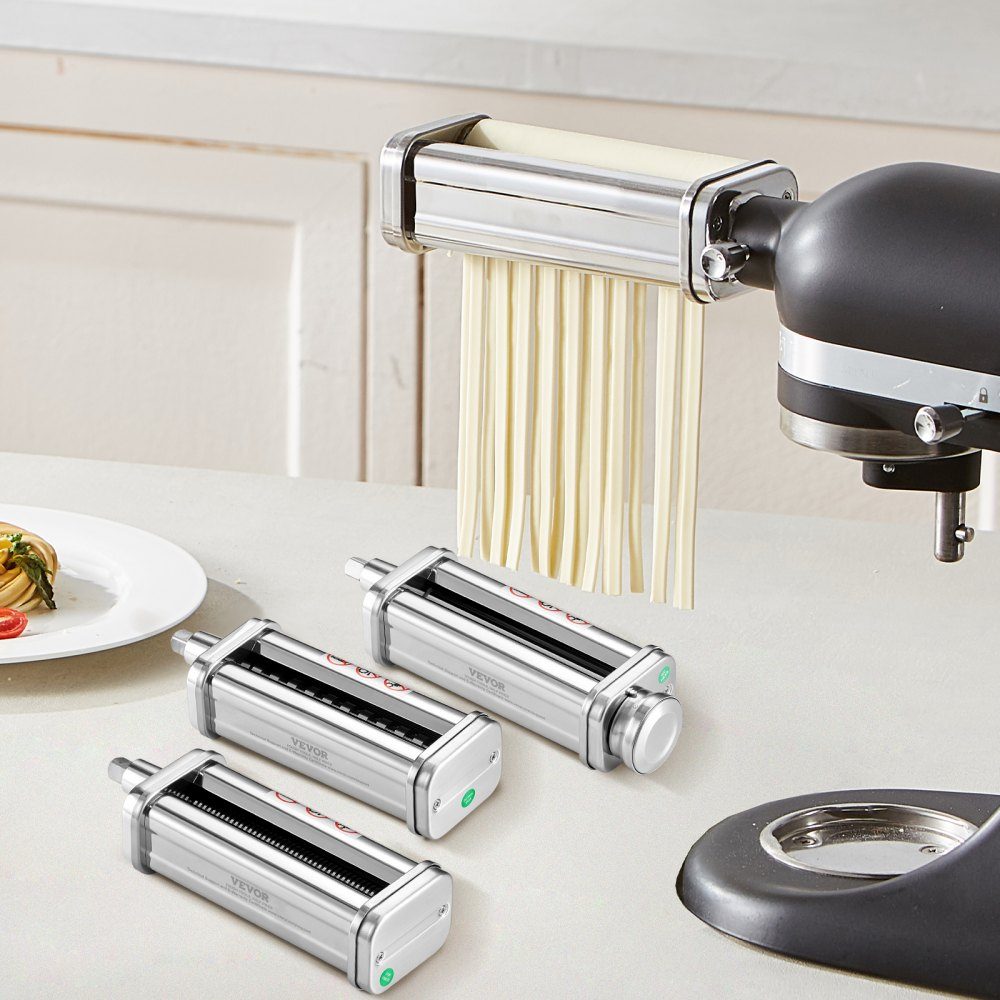 3 Piece Stainless Steel Manual Pasta Machine, Stainless Steel Fresh Manual Pasta Rolling Machine, Italian Flat Dough Machine, Pasta Machine, Includes Cleaning Brush for Spaghetti, Lasagna, etc