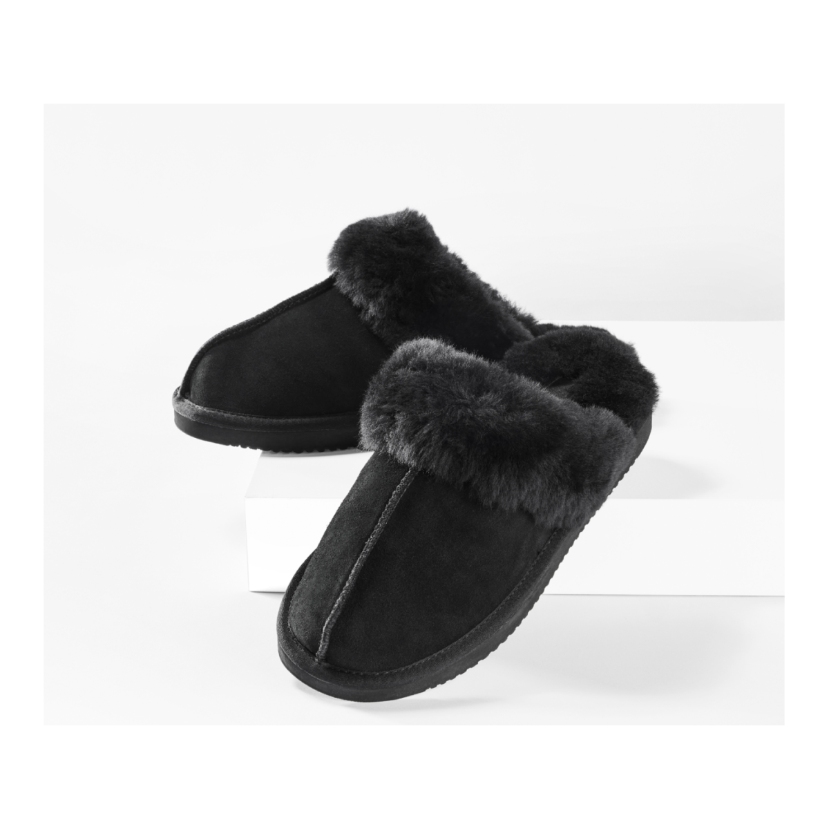 esmara® Herren Lammfell-Hausschuhe (Schwarz, 42)