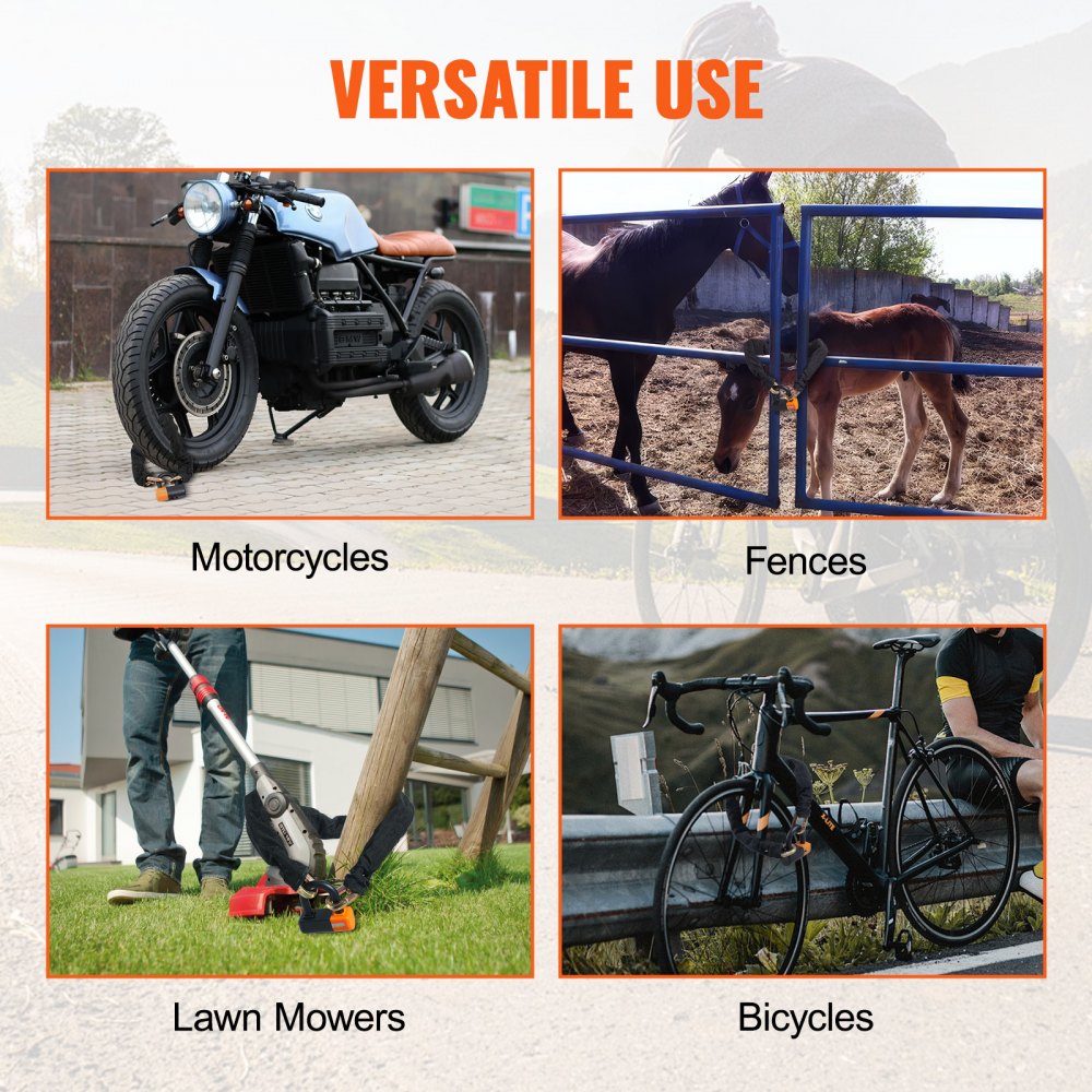 Fietskettingslot 1,8 m fietskettingslot met hoge beveiliging, robuust anti-diefstal metalen stalen fietsslot, perfect voor fiets, motorfiets, scooter, fiets, deur, hek, poort