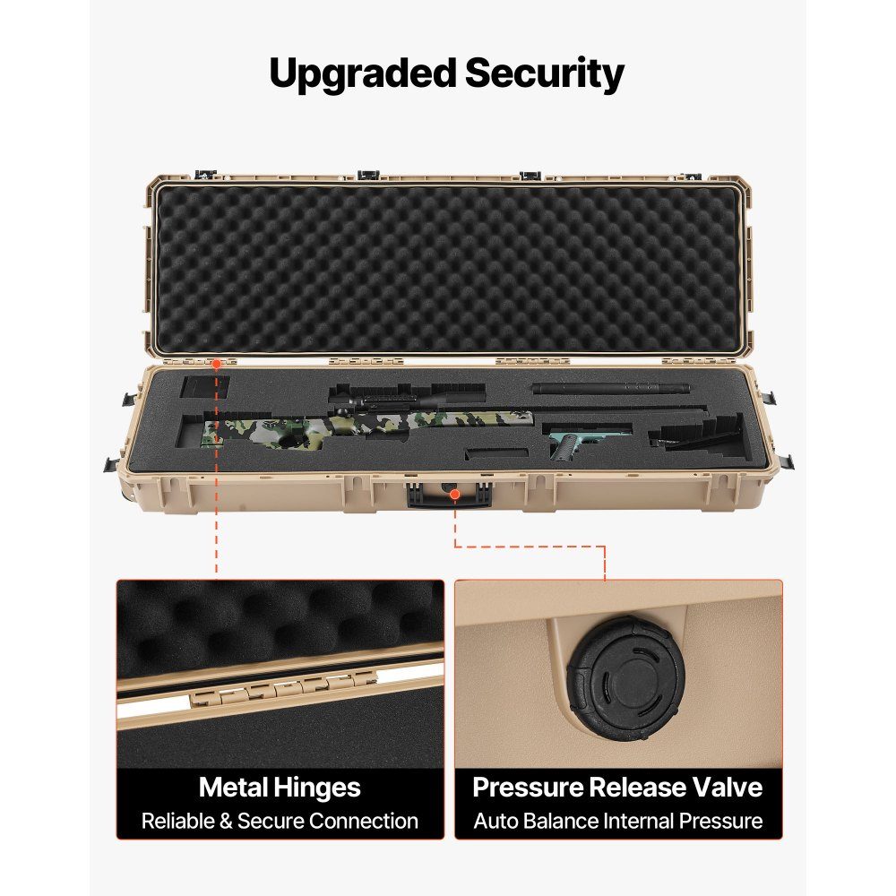 Hard Shell Gun Case for Long Guns, Lockable Gun Case with Pre-Cut Foam, Long Gun Case, Gun Storage, Rollable, IP67 Waterproof, 55" x 17" x 7.5", Khaki